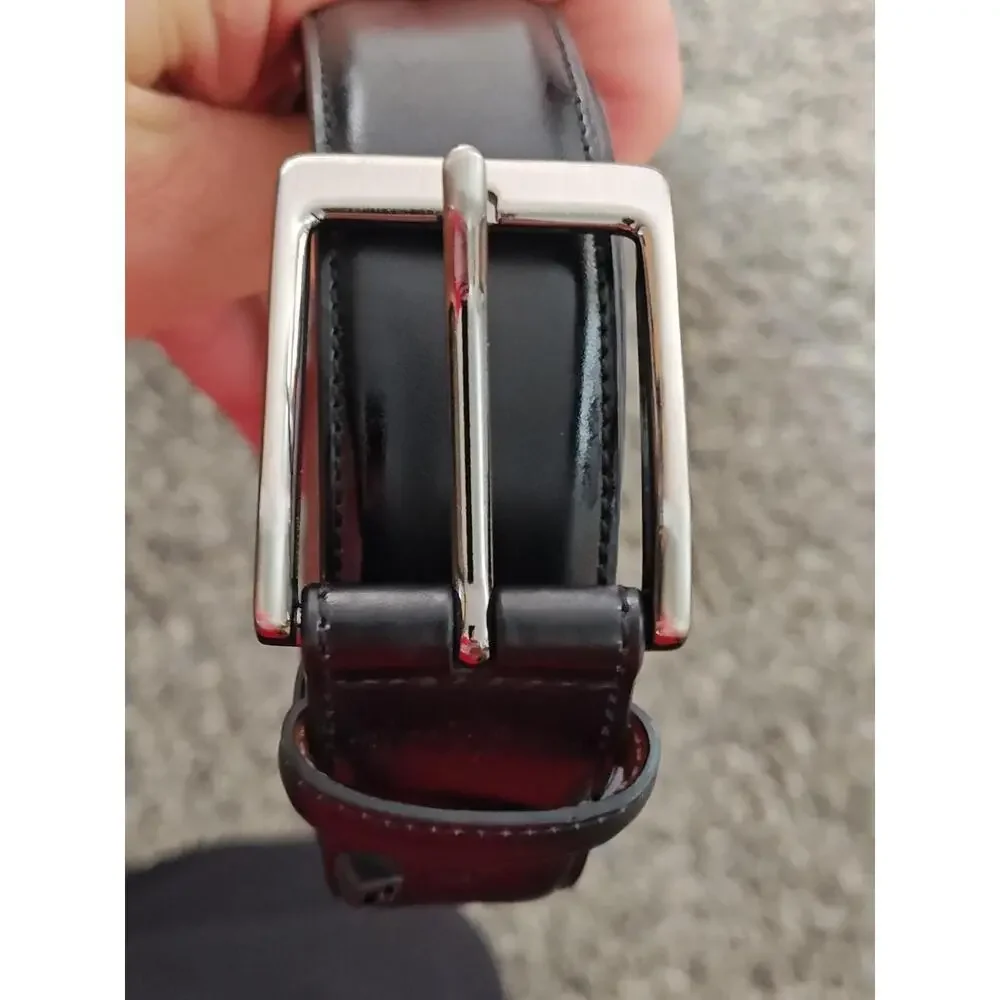 Penguin Black Genuine Bonded leather Silver‎ Tone Buckle Men's Belt 40